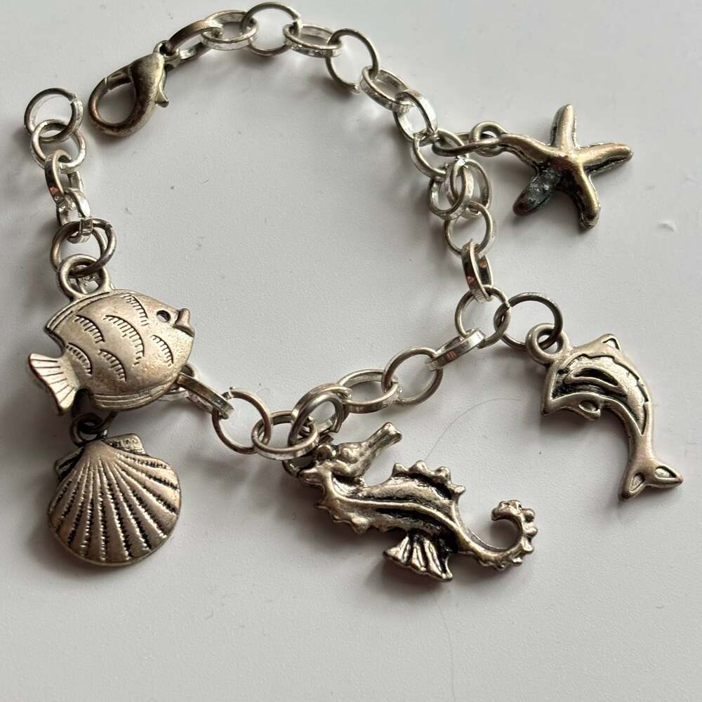 Silver Tone Nautical Sea Life Charm Bracelet